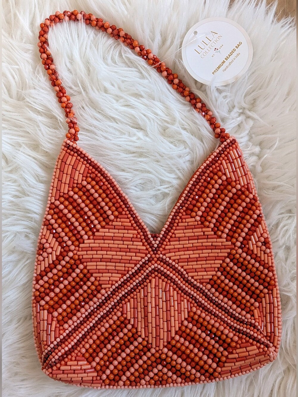 NWT Lulla Collection Orange Beaded Summer Shoulder Handbag